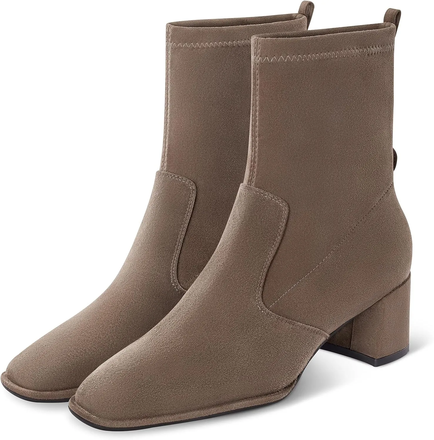 7or9 Women Mid Heel Ankle Bootie Lug Sole Chelsea Fashion Go Go Boots Knee-high Boots Wool Chunky Block Heel - Black & Brown