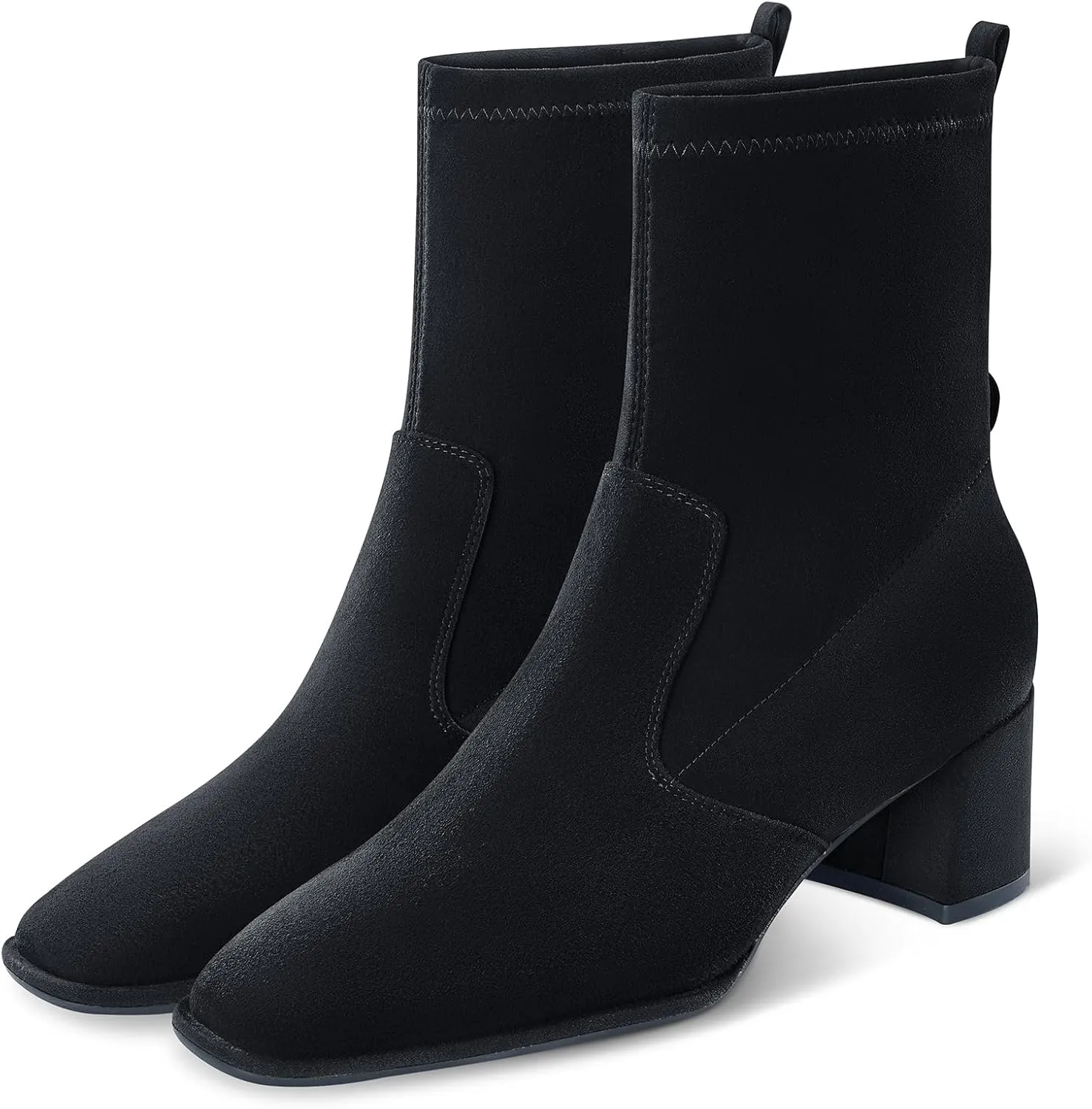 7or9 Women Mid Heel Ankle Bootie Lug Sole Chelsea Fashion Go Go Boots Knee-high Boots Wool Chunky Block Heel - Black & Brown