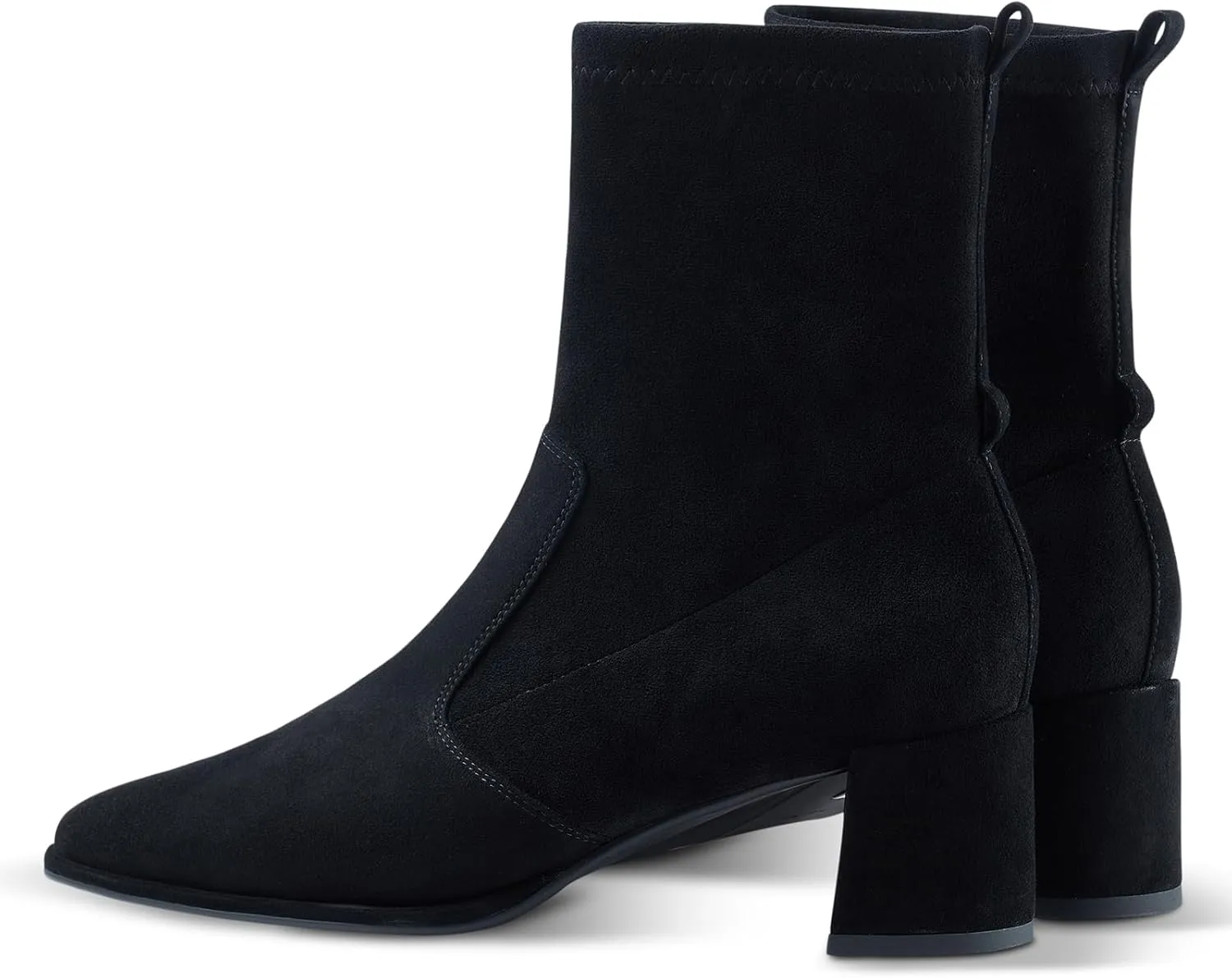 7or9 Women Mid Heel Ankle Bootie Lug Sole Chelsea Fashion Go Go Boots Knee-high Boots Wool Chunky Block Heel - Black & Brown