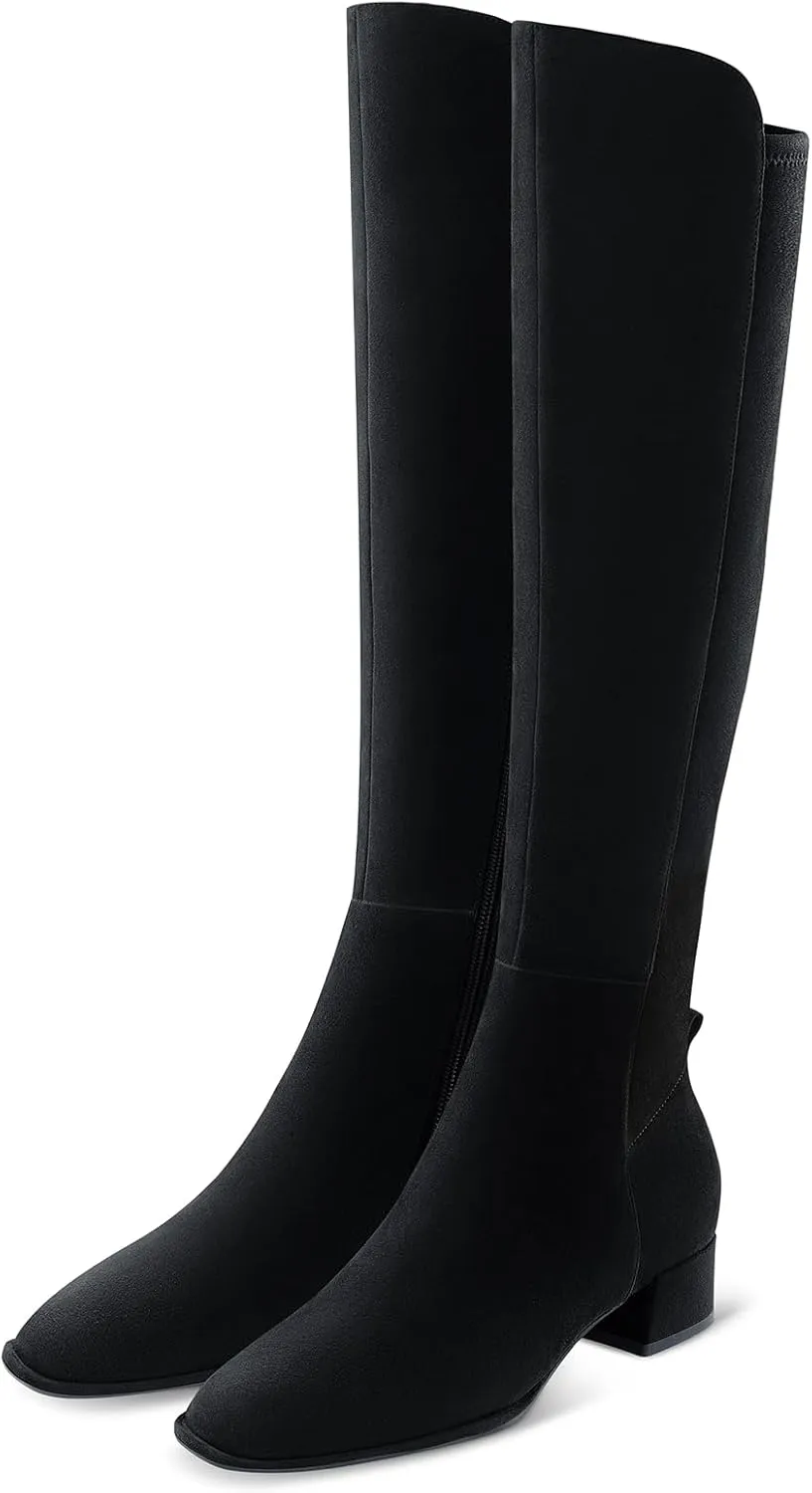 7or9 Women Mid Heel Ankle Bootie Lug Sole Chelsea Fashion Go Go Boots Knee-high Boots Wool Chunky Block Heel - Black & Brown