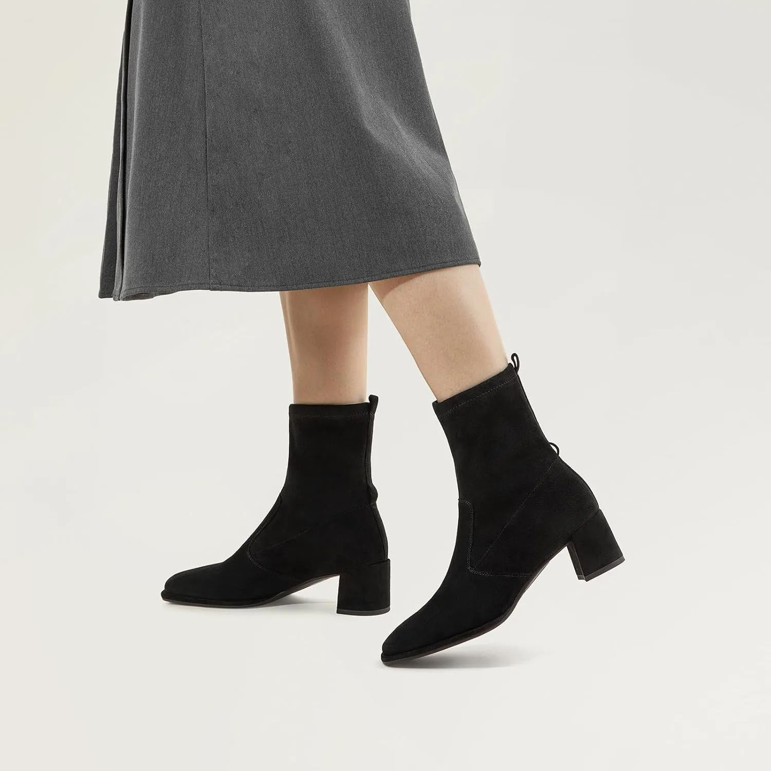 7or9 Women Mid Heel Ankle Bootie Lug Sole Chelsea Fashion Go Go Boots Knee-high Boots Wool Chunky Block Heel - Black & Brown