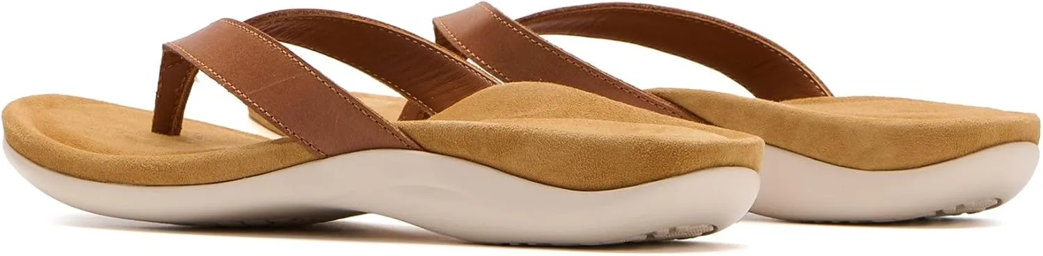 ABEO Oasis Women's Arch Support Flip Flops | Brown Leather Orthopedic Sandals with Built-In Orthotics for Women