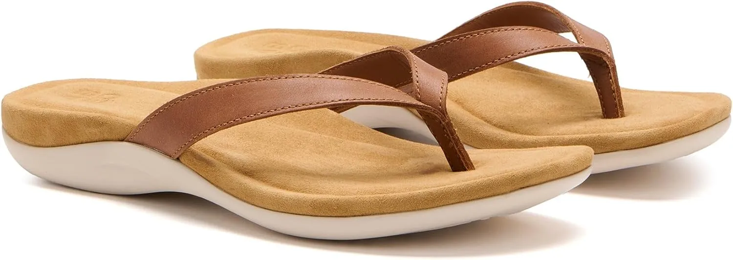 ABEO Oasis Women's Arch Support Flip Flops | Brown Leather Orthopedic Sandals with Built-In Orthotics for Women