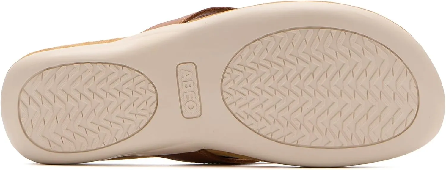 ABEO Oasis Women's Arch Support Flip Flops | Brown Leather Orthopedic Sandals with Built-In Orthotics for Women