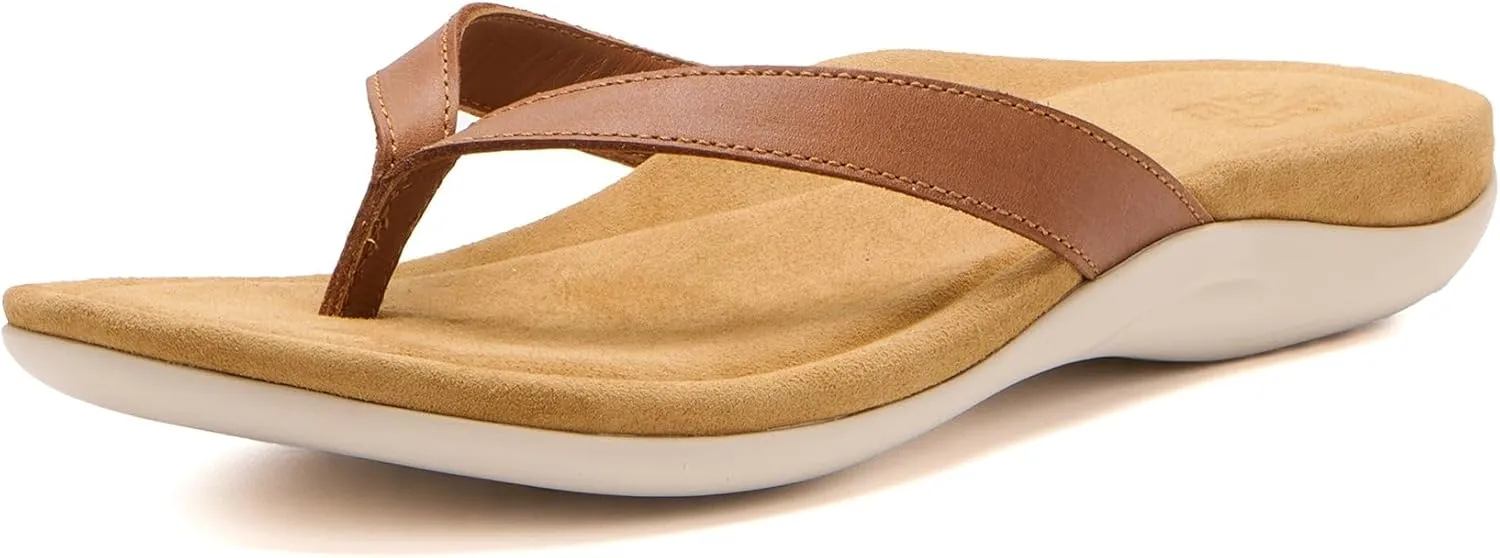 ABEO Oasis Women's Arch Support Flip Flops | Brown Leather Orthopedic Sandals with Built-In Orthotics for Women