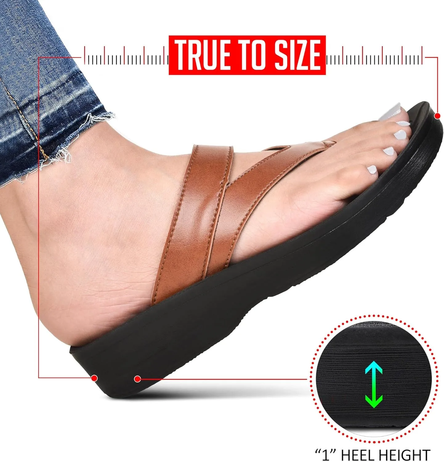 AEROTHOTIC Comfy Open Toe Arch Support Flip Flops for Women Cushion Padded Stylish Straps Dressy Sandals Walking Travel Beach Wear
