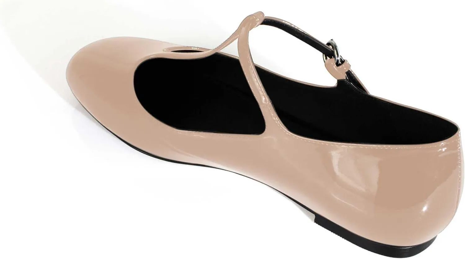 anteikira Women's Classy Round Toe Ballet Flats T-Strap Flats Patent Leather Comfortable Mary Jane Flats Shoes for Women Size 5.5-12US