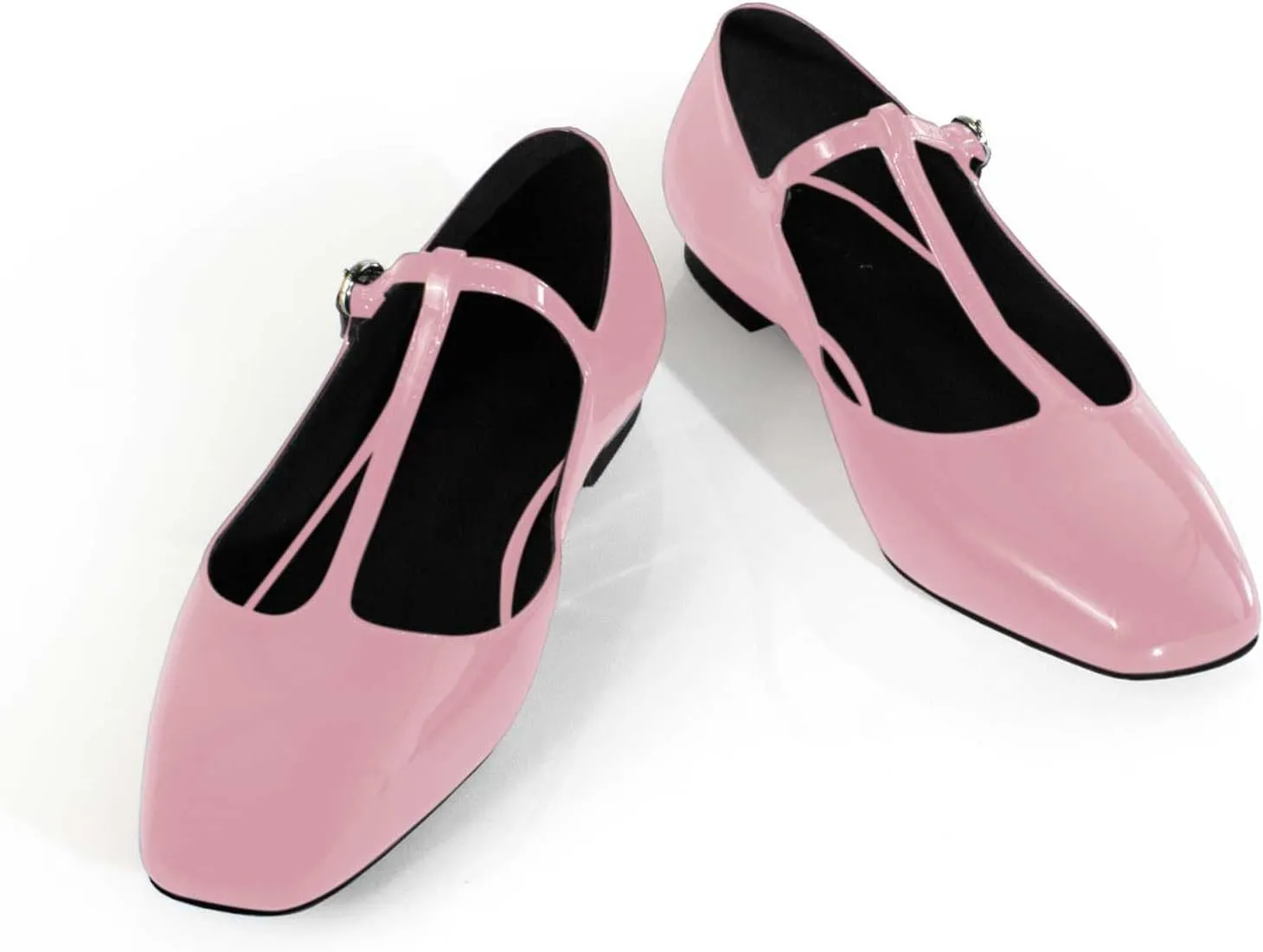 anteikira Women's Classy Round Toe Ballet Flats T-Strap Flats Patent Leather Comfortable Mary Jane Flats Shoes for Women Size 5.5-12US