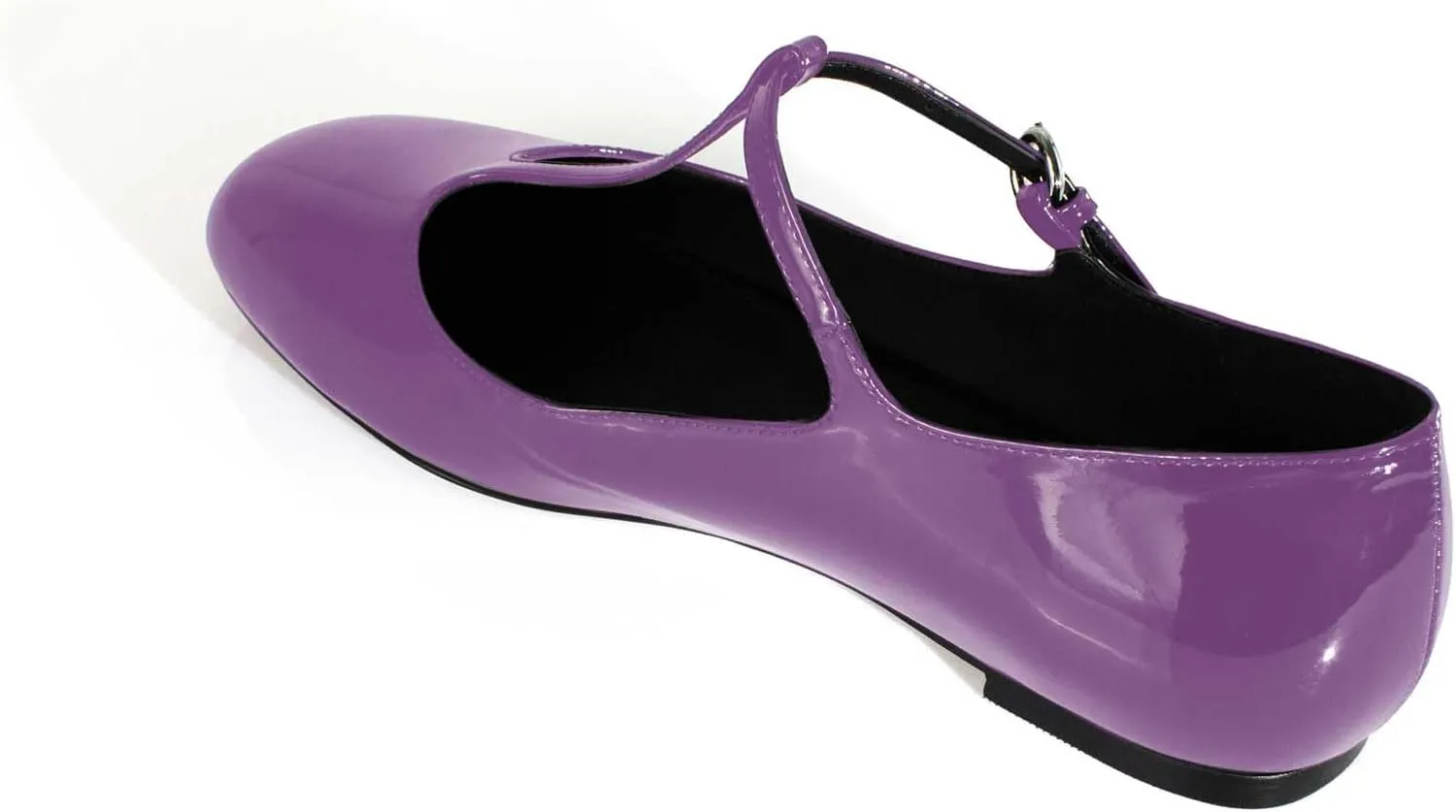 anteikira Women's Classy Round Toe Ballet Flats T-Strap Flats Patent Leather Comfortable Mary Jane Flats Shoes for Women Size 5.5-12US