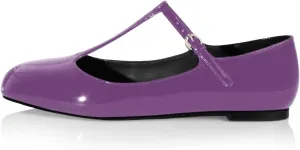 anteikira Women's Classy Round Toe Ballet Flats T-Strap Flats Patent Leather Comfortable Mary Jane Flats Shoes for Women Size 5.5-12US