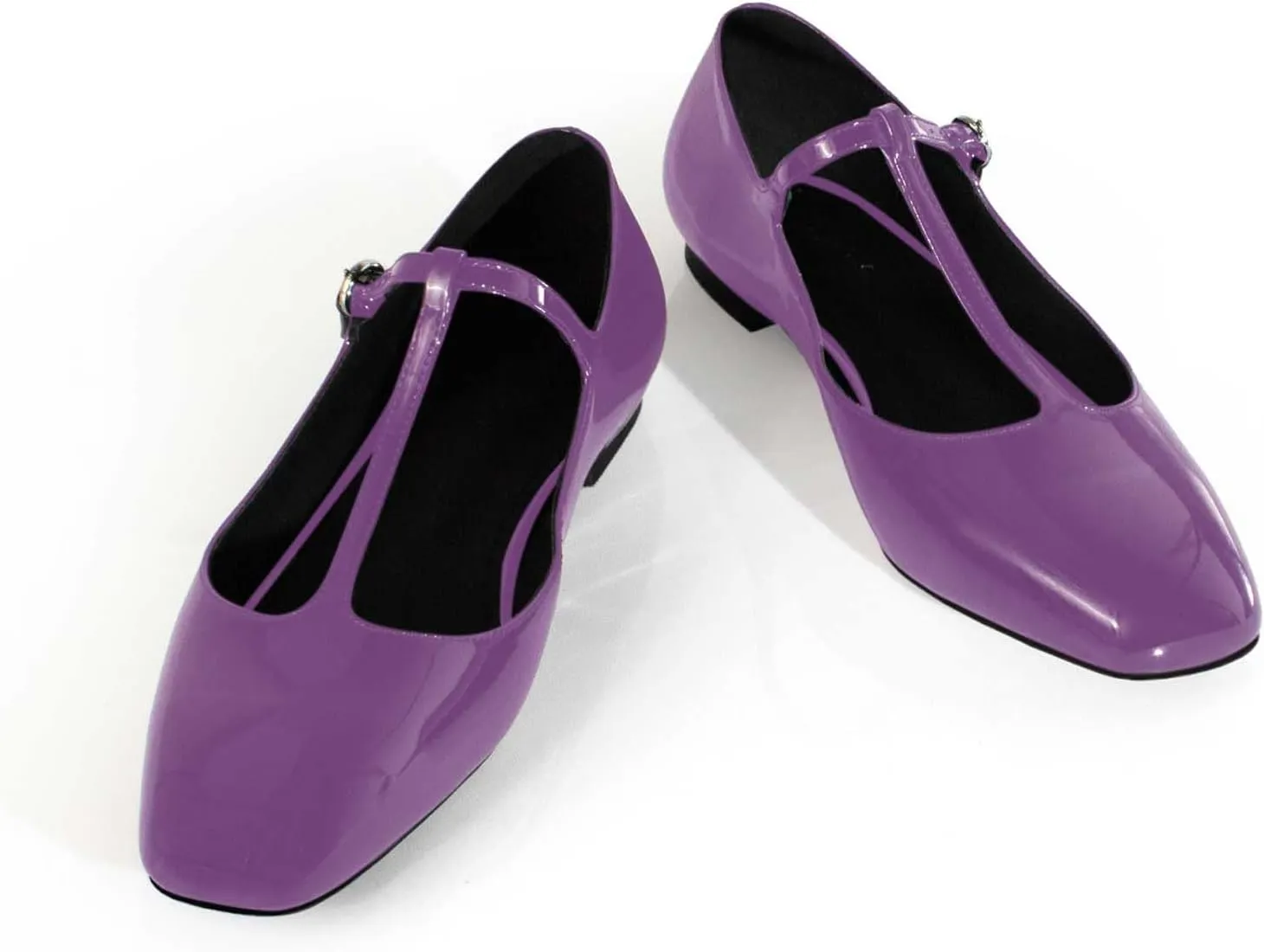 anteikira Women's Classy Round Toe Ballet Flats T-Strap Flats Patent Leather Comfortable Mary Jane Flats Shoes for Women Size 5.5-12US