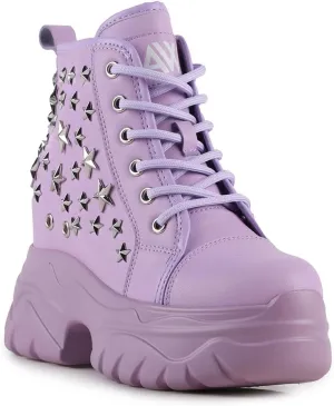 AnthonyWang Date-03 Lace Up Hidden Wedge Women's Platform Sneakers Lilac