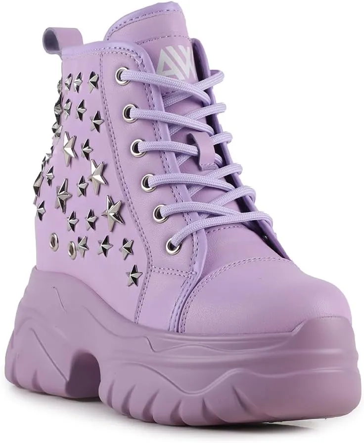 AnthonyWang Date-03 Lace Up Hidden Wedge Women's Platform Sneakers Lilac