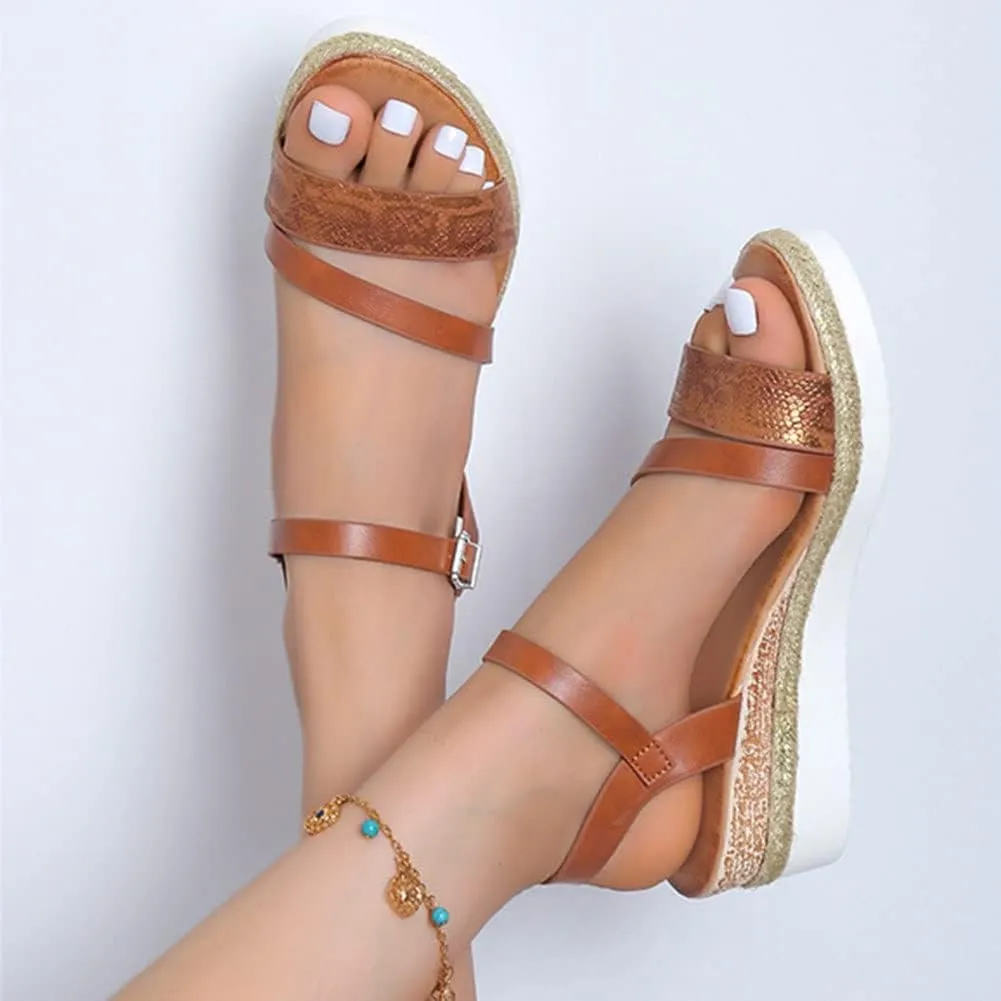 AOVIN Womens Espadrille Wedge Sandals Braided Wedge Sandal Platform High Heel Open Toe Beach Slides (Color : Brown, Size : 6 US)