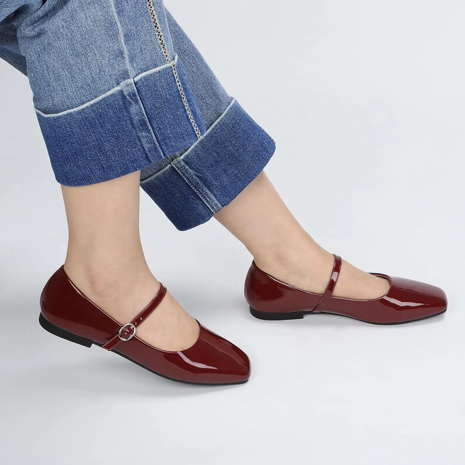ATHMILE Mary Jane Shoes Women Ballet Flats Shoes for Women Slip on Comfortable Dressy Adjustable Strap for Work Office Business Casual