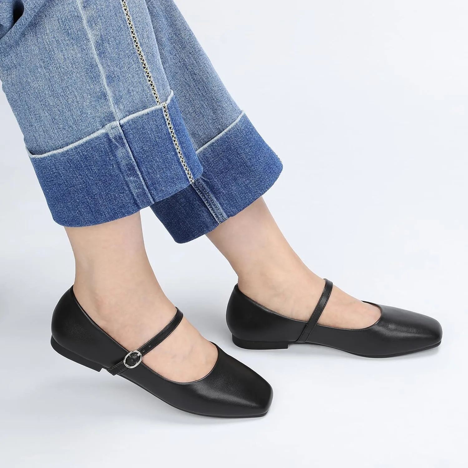 ATHMILE Mary Jane Shoes Women Ballet Flats Shoes for Women Slip on Comfortable Dressy Adjustable Strap for Work Office Business Casual