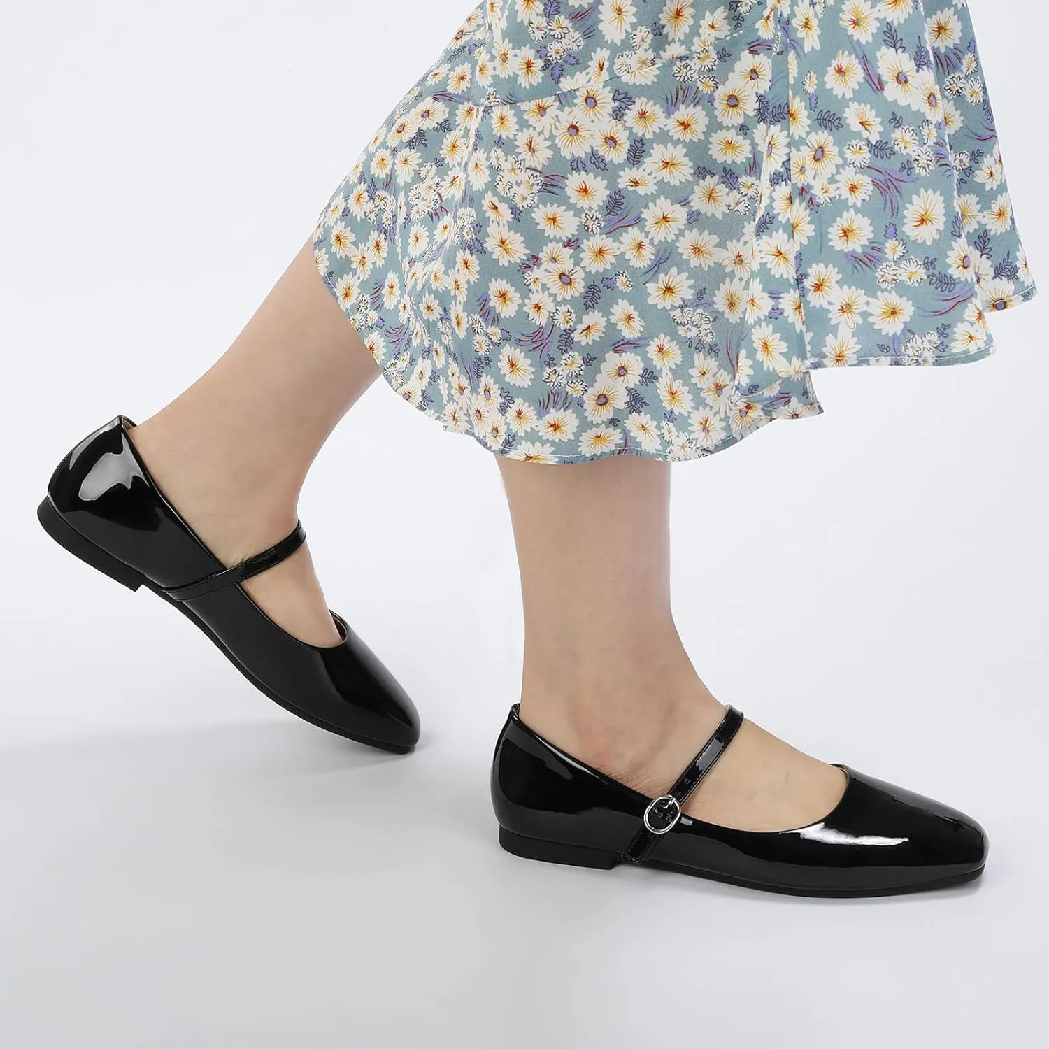 ATHMILE Mary Jane Shoes Women Ballet Flats Shoes for Women Slip on Comfortable Dressy Adjustable Strap for Work Office Business Casual
