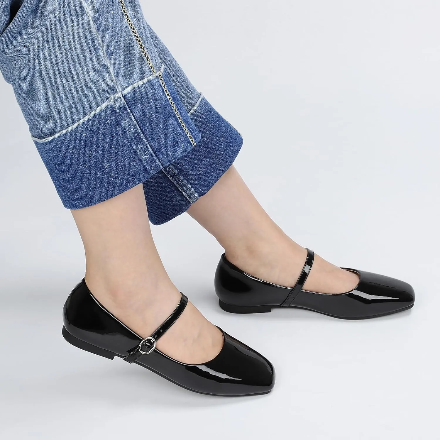 ATHMILE Mary Jane Shoes Women Ballet Flats Shoes for Women Slip on Comfortable Dressy Adjustable Strap for Work Office Business Casual