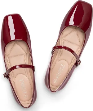 ATHMILE Mary Jane Shoes Women Ballet Flats Shoes for Women Slip on Comfortable Dressy Adjustable Strap for Work Office Business Casual