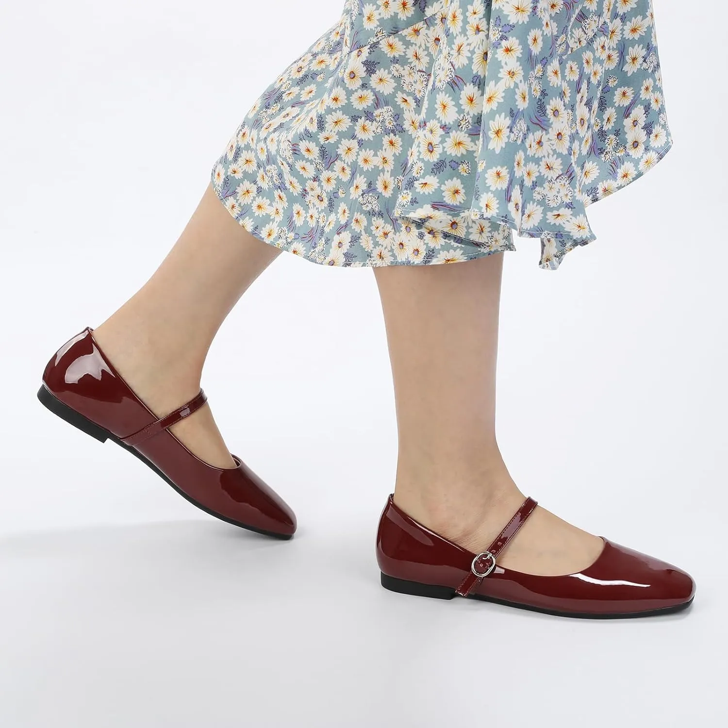 ATHMILE Mary Jane Shoes Women Ballet Flats Shoes for Women Slip on Comfortable Dressy Adjustable Strap for Work Office Business Casual