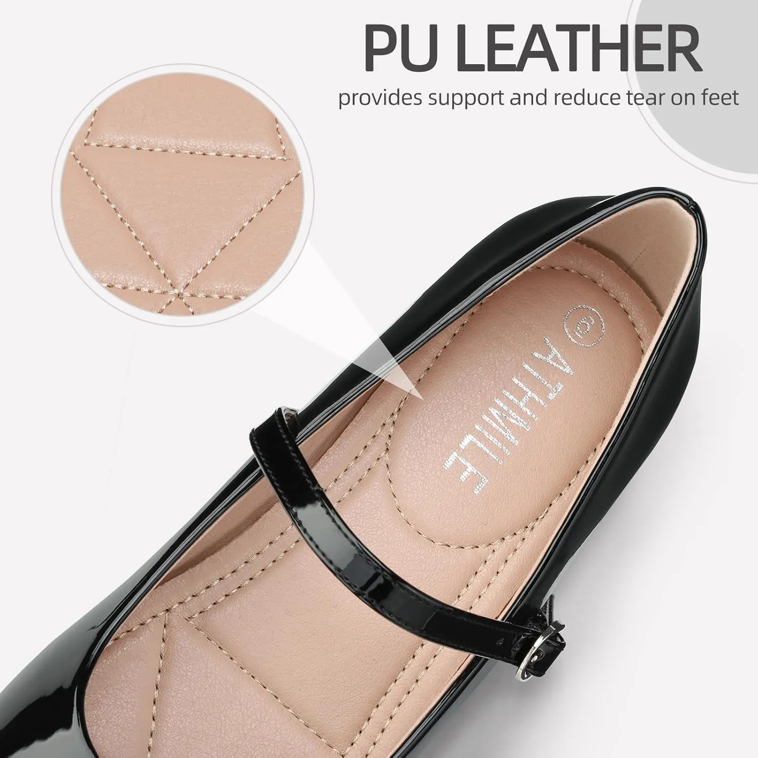 ATHMILE Mary Jane Shoes Women Ballet Flats Shoes for Women Slip on Comfortable Dressy Adjustable Strap for Work Office Business Casual