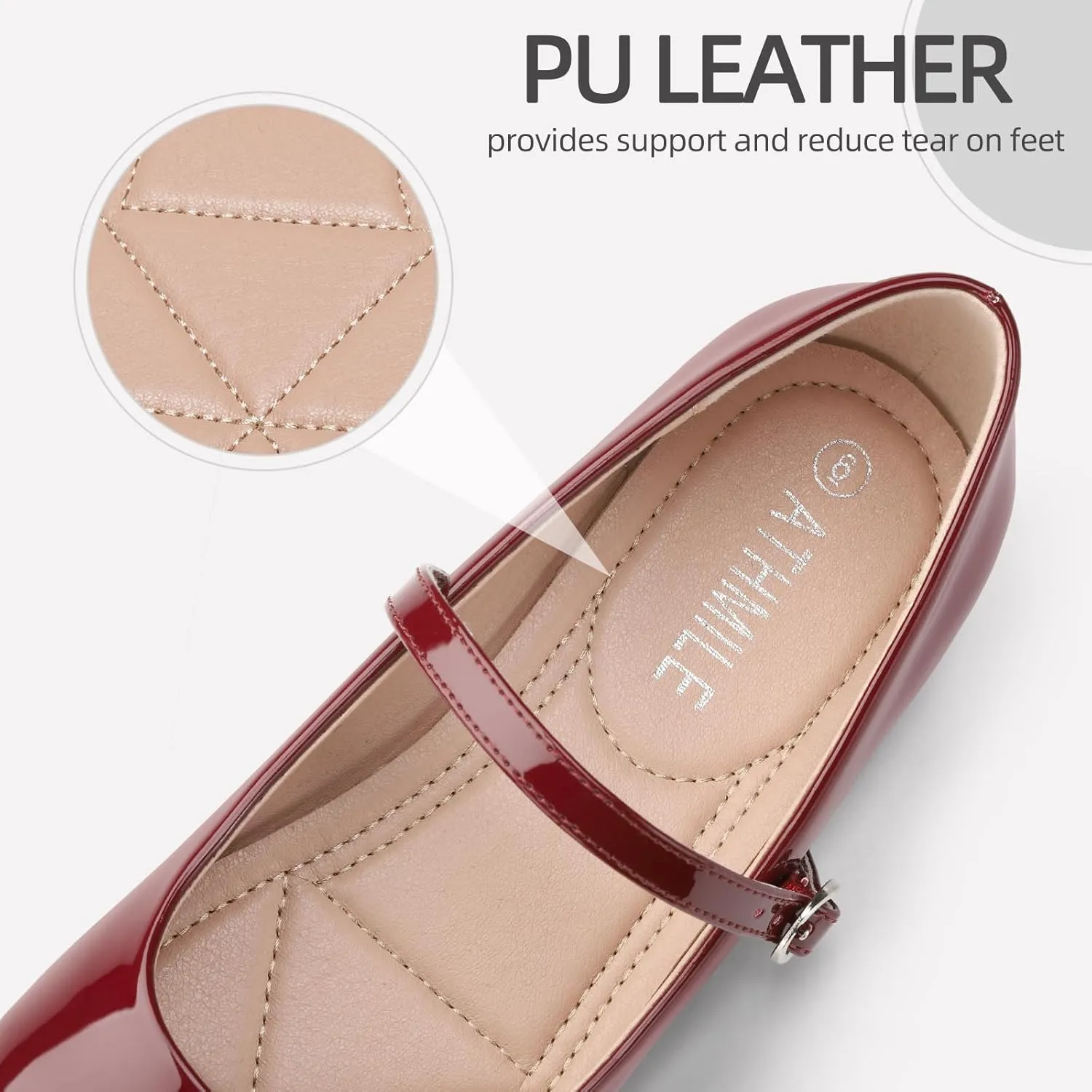 ATHMILE Mary Jane Shoes Women Ballet Flats Shoes for Women Slip on Comfortable Dressy Adjustable Strap for Work Office Business Casual