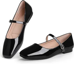 ATHMILE Mary Jane Shoes Women Ballet Flats Shoes for Women Slip on Comfortable Dressy Adjustable Strap for Work Office Business Casual