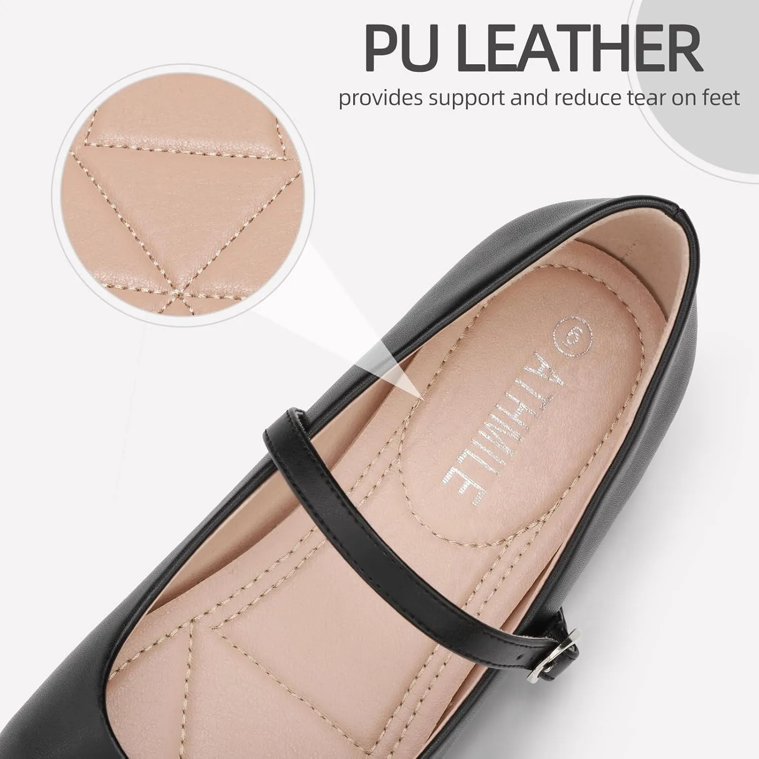 ATHMILE Mary Jane Shoes Women Ballet Flats Shoes for Women Slip on Comfortable Dressy Adjustable Strap for Work Office Business Casual
