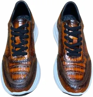 Authentic Crocodile Skin Hand Painted Male Sneakers Genuine Alligator Leather Tanned Color Lace-up Men's Casual Soft Flats Shoes