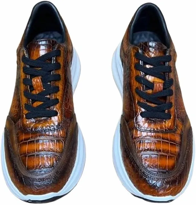 Authentic Crocodile Skin Hand Painted Male Sneakers Genuine Alligator Leather Tanned Color Lace-up Men's Casual Soft Flats Shoes