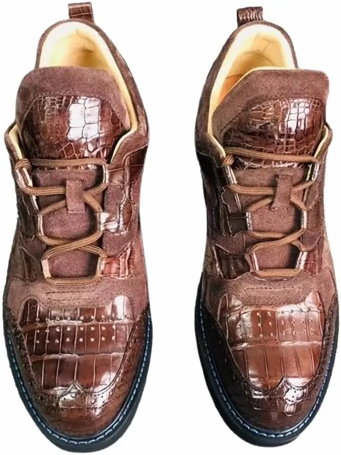 Authentic Crocodile Skin Patchwork Designer Men Sneakers Genuine Real Alligator Leather Male Lace-up Flats High-top Board Shoes