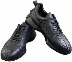 Authentic Real Ostrich Skin Clear Black Mid Top Men Lace-up Sneakers Genuine Exotic Leather Male Casual Soft Outdoor Flats Shoes
