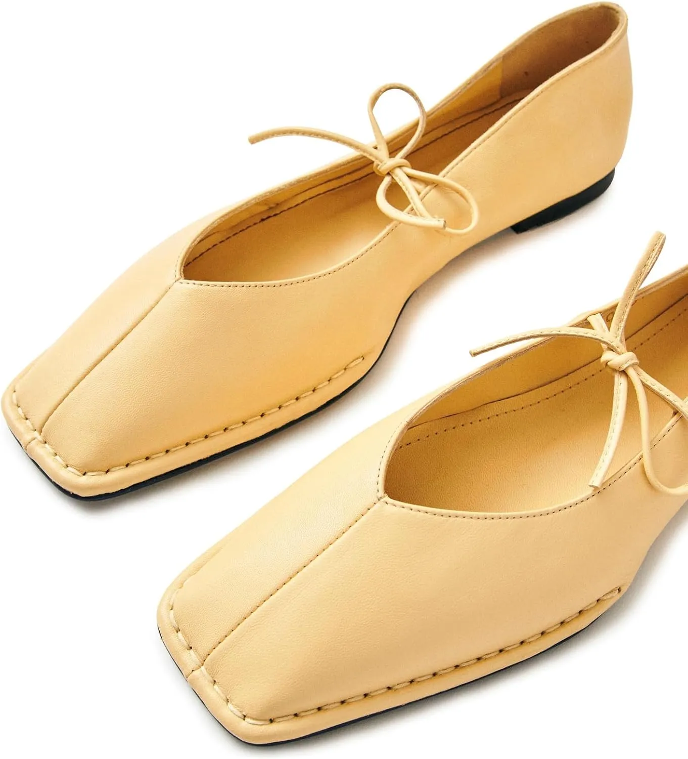 Ballet Flats for Women Lace Up Bow Square Toe Mary Janes Cute Ballerina Shoes Slip On Comfortable Elegant Dress Shoes