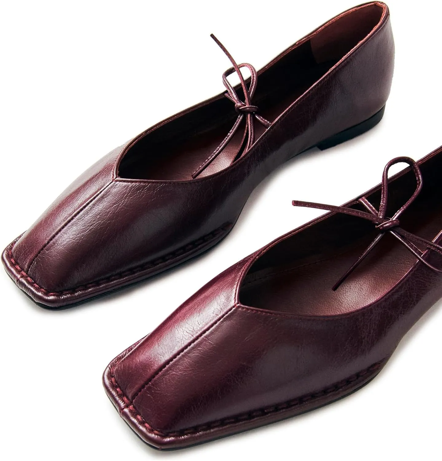 Ballet Flats for Women Lace Up Bow Square Toe Mary Janes Cute Ballerina Shoes Slip On Comfortable Elegant Dress Shoes