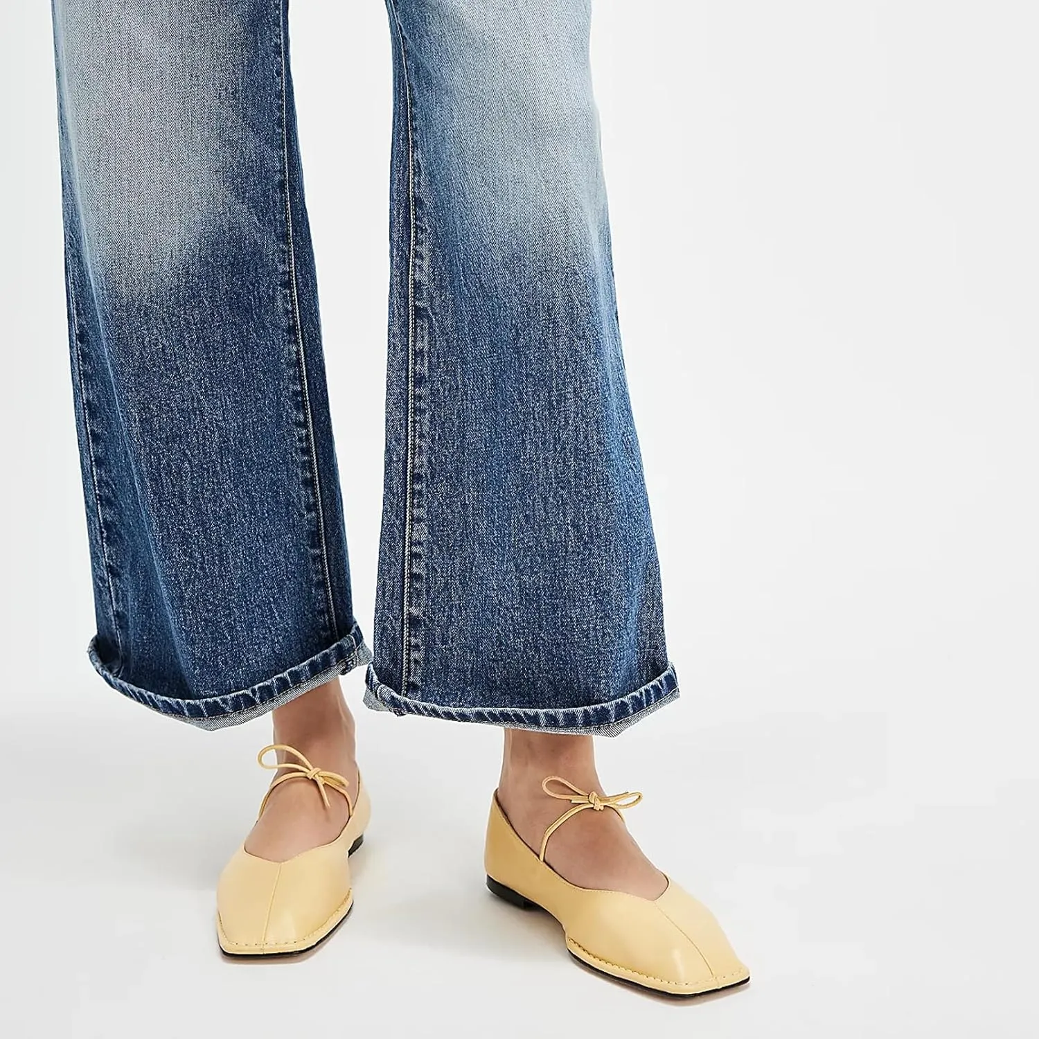 Ballet Flats for Women Lace Up Bow Square Toe Mary Janes Cute Ballerina Shoes Slip On Comfortable Elegant Dress Shoes