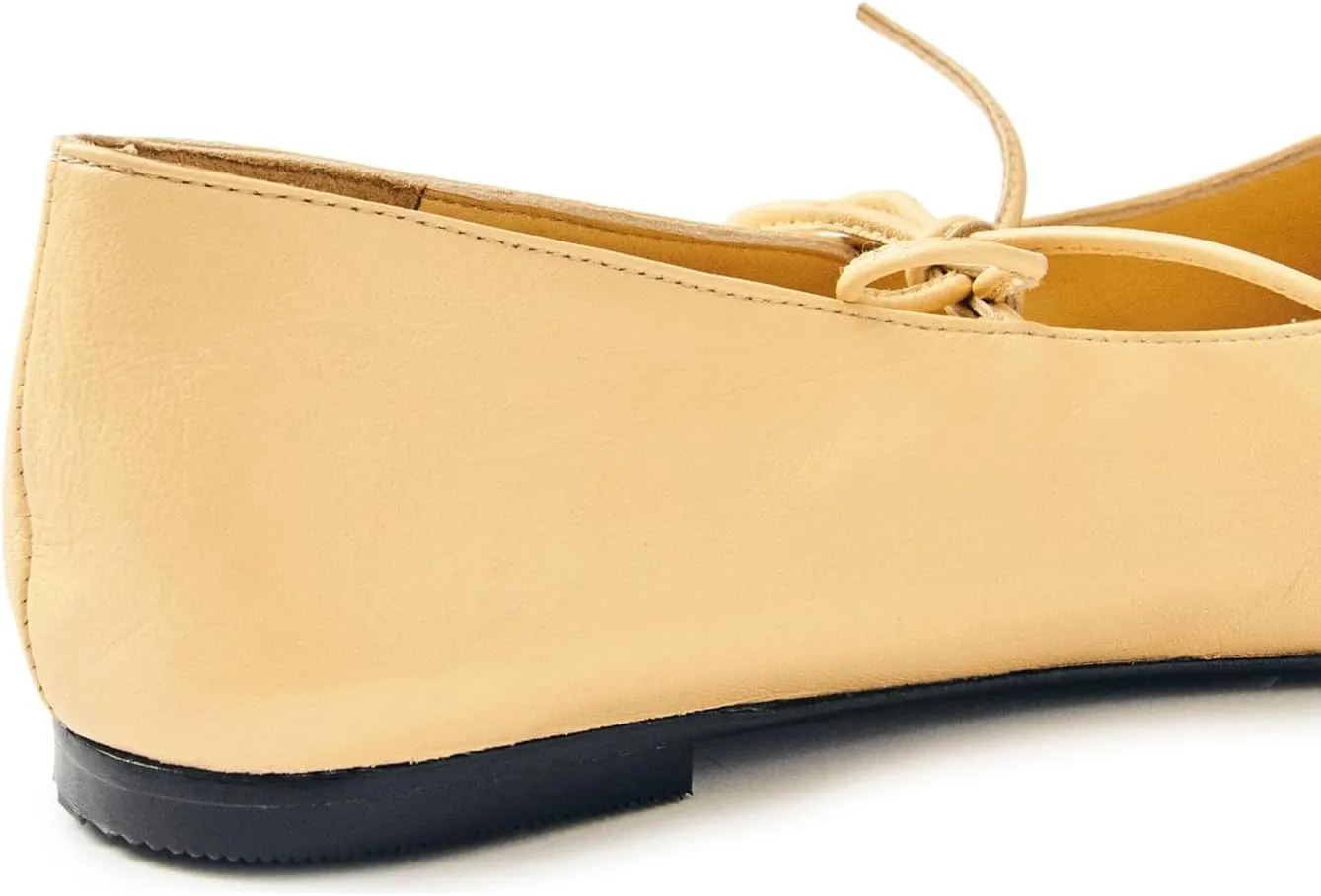 Ballet Flats for Women Lace Up Bow Square Toe Mary Janes Cute Ballerina Shoes Slip On Comfortable Elegant Dress Shoes