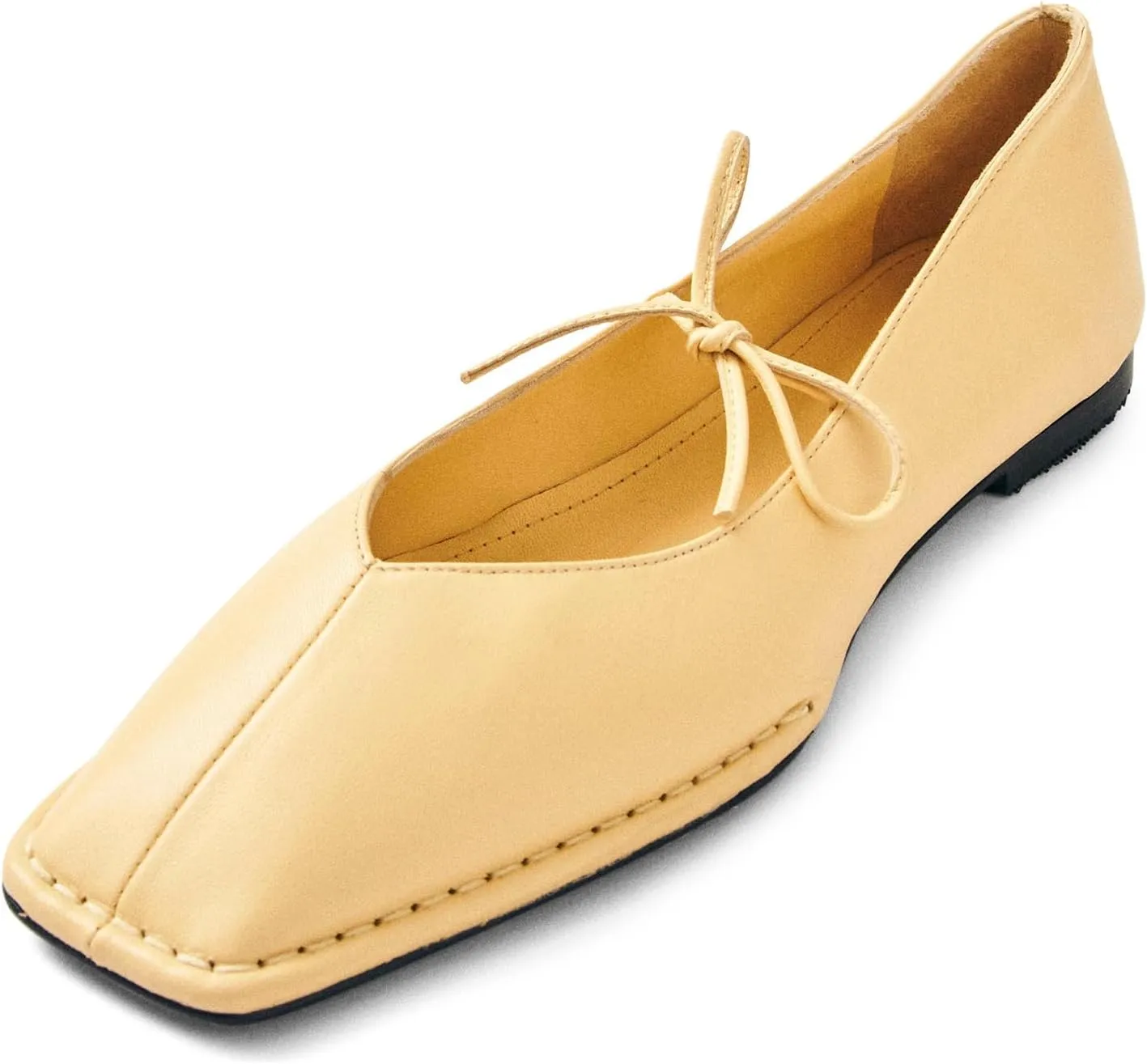 Ballet Flats for Women Lace Up Bow Square Toe Mary Janes Cute Ballerina Shoes Slip On Comfortable Elegant Dress Shoes