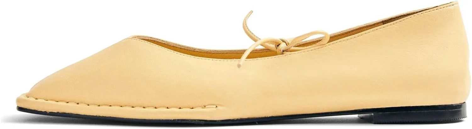 Ballet Flats for Women Lace Up Bow Square Toe Mary Janes Cute Ballerina Shoes Slip On Comfortable Elegant Dress Shoes