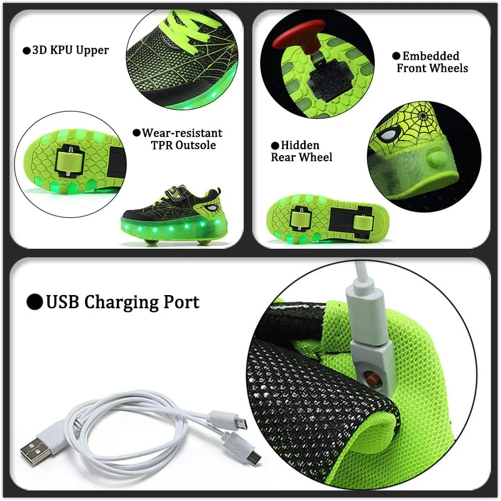 BFOEL Rechargeable Roller Shoes for Boys Girls Age 6-14 with LED Light-Up Kids Sneakers for Outdoor Play, Birthday