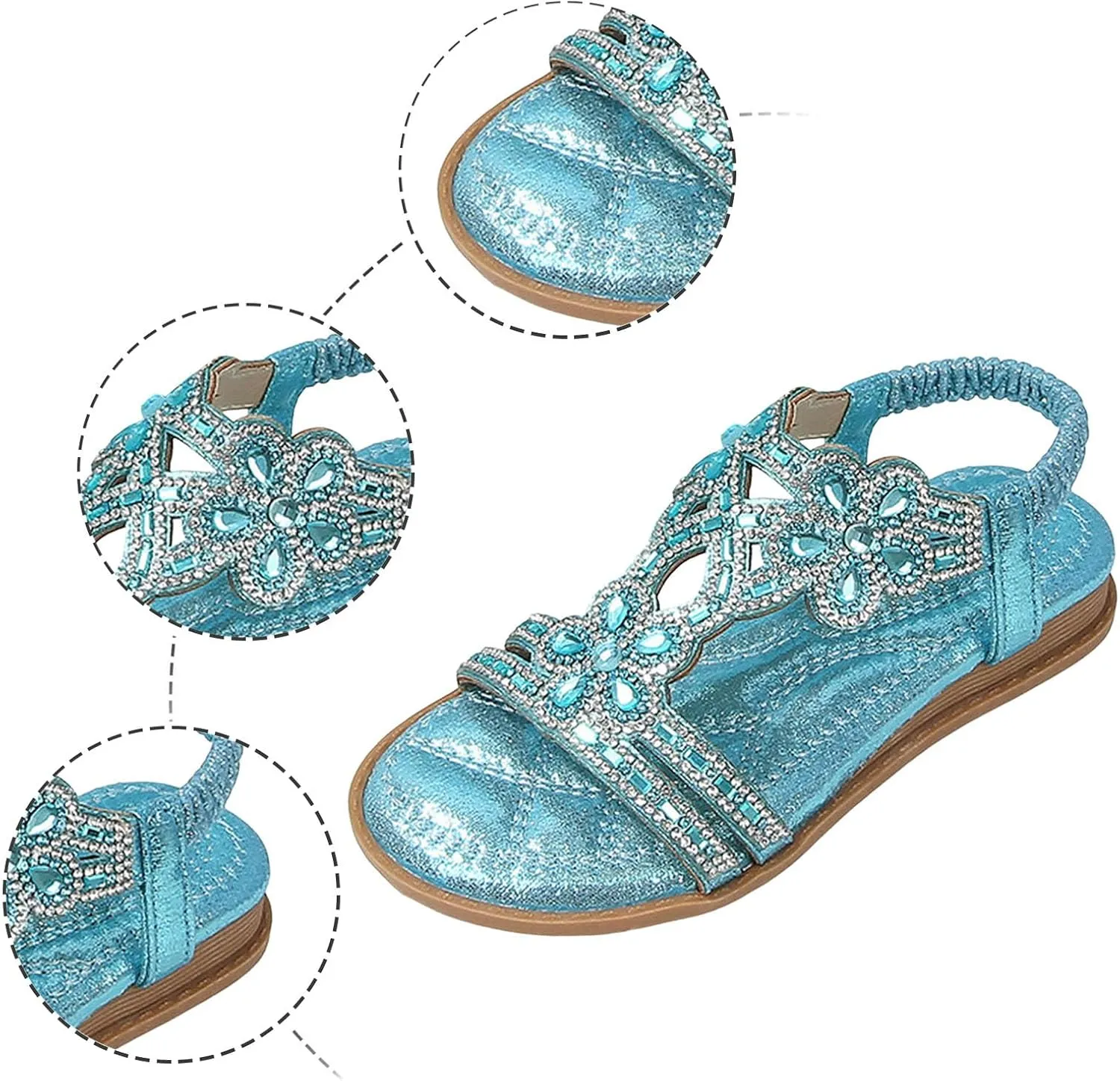 Bohemian Crystal Flats Women's Flats Sandals Low Wedge Rhinestone Open Toe Ankle Elastic Flip Flops for Women Wedding