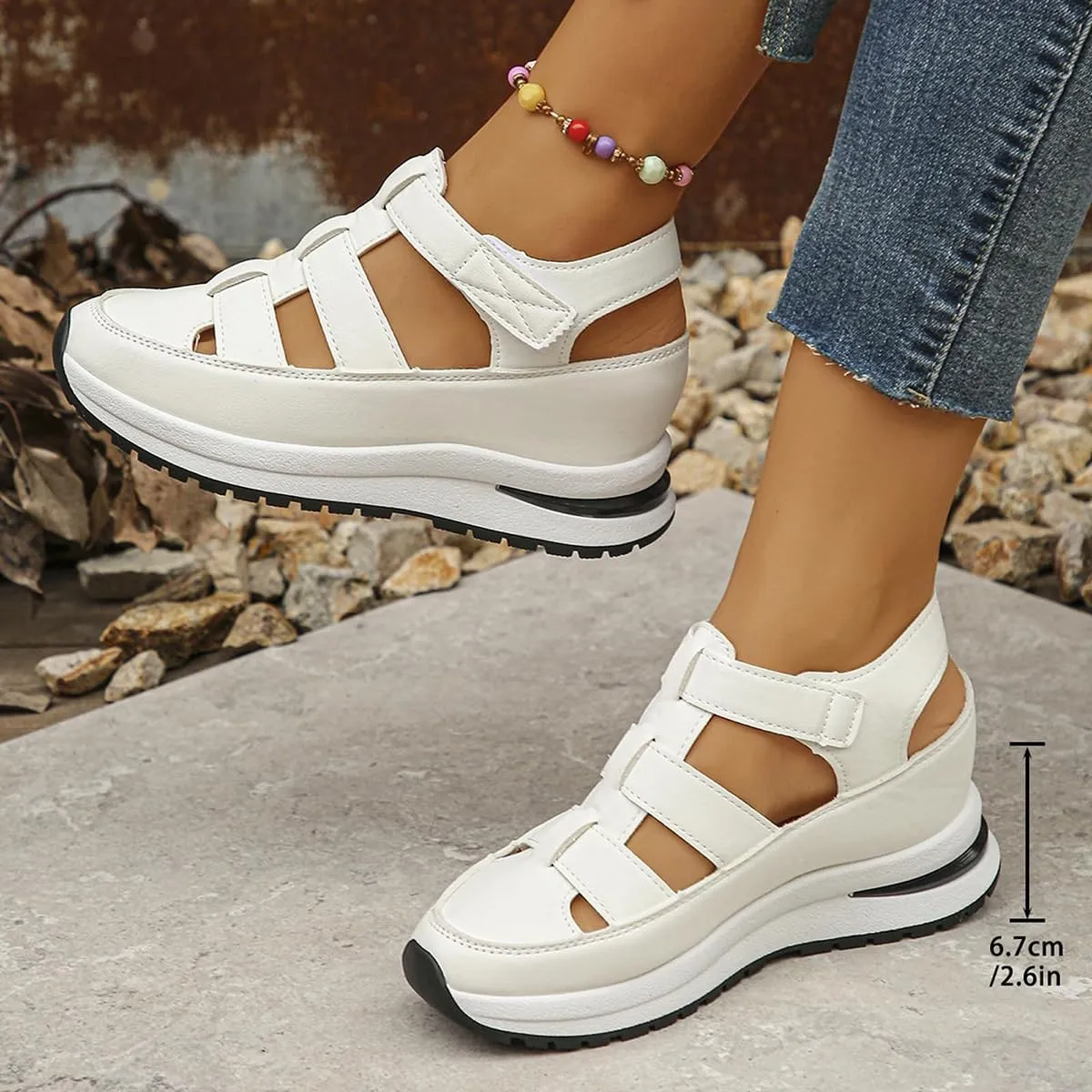 Bootara Shoes Women - Arch Support, Plus Size Hollow-Out Casual Sandals, Closed Toe Platform Height-Boosting Sandals