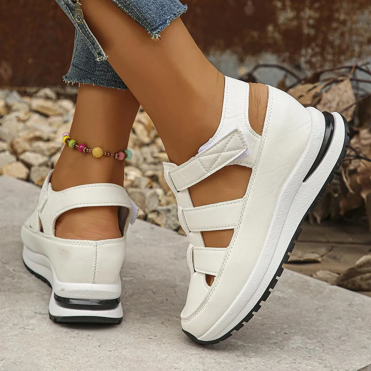 Bootara Shoes Women - Arch Support, Plus Size Hollow-Out Casual Sandals, Closed Toe Platform Height-Boosting Sandals