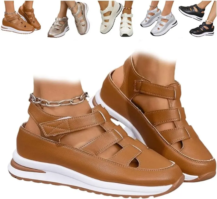 Bootara Women'S Plus Size Hollow-Out Casual Sandals, Closed Toe Platform Sandals Height-Boosting Thick Sole