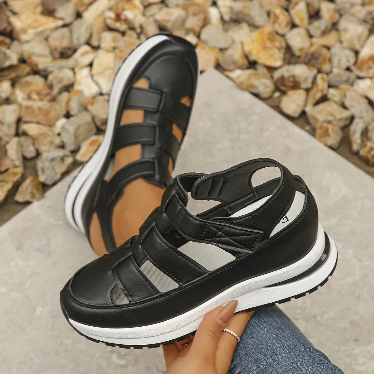 Bootara Women's Plus Size Hollow-Out Casual Sandals – Versatile Thin Platform with Height-Boosting Thick Sole