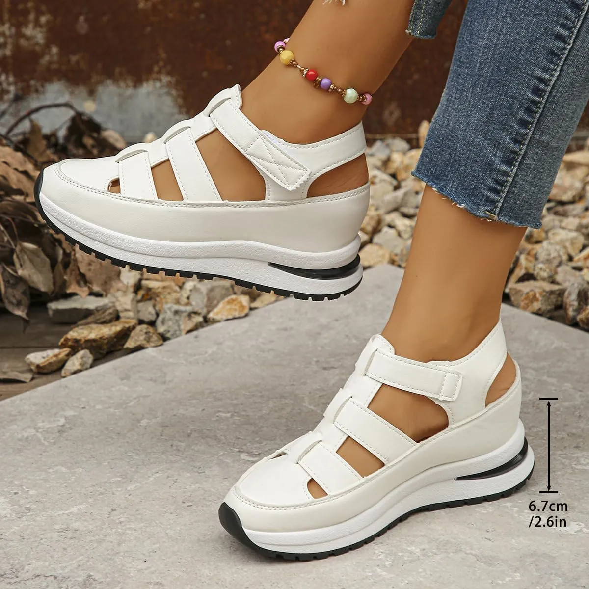 Bootara Women's Plus Size Hollow-Out Casual Sandals – Versatile Thin Platform with Height-Boosting Thick Sole
