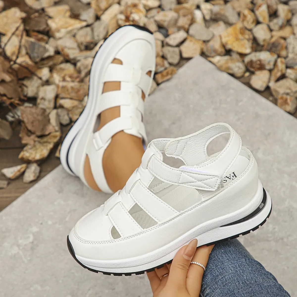 Bootara Women's Plus Size Hollow-Out Casual Sandals – Versatile Thin Platform with Height-Boosting Thick Sole