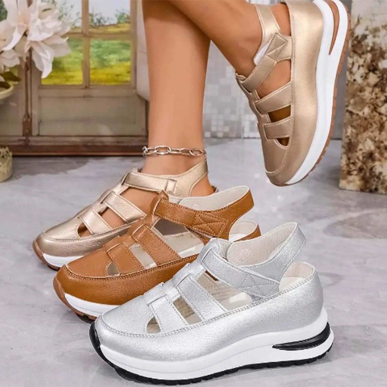 Bootara Women's Plus Size Hollow-Out Casual Sandals,closed toe platform sandals women,womens hollow out sneakers