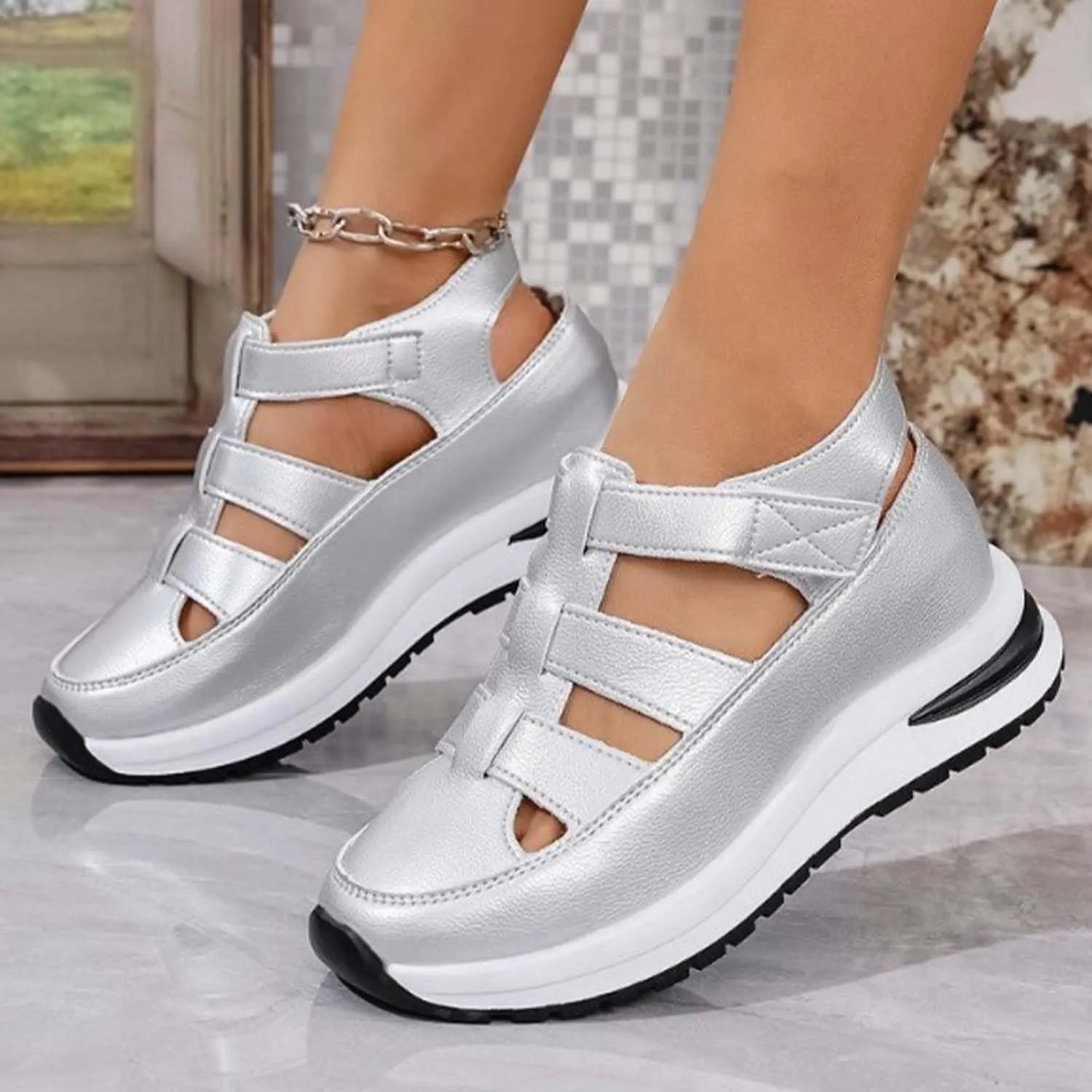 Bootara Women's Plus Size Hollow-Out Casual Sandals,closed toe platform sandals women,womens hollow out sneakers