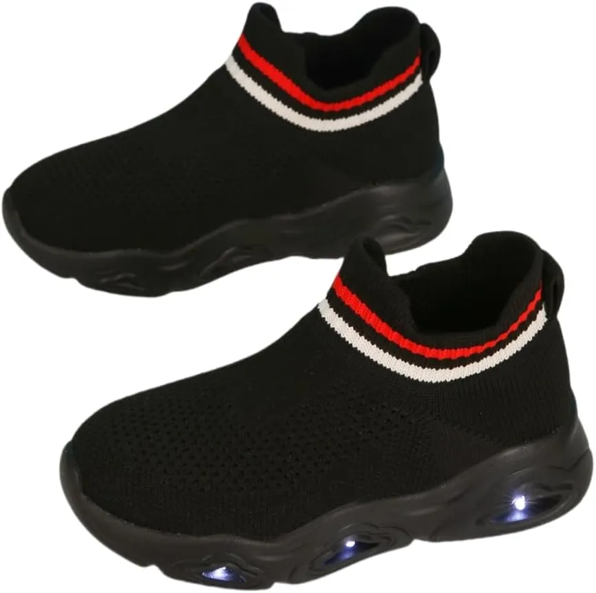 Boys Girls Breathable Athletic Led Light Up Sneakers Lightweight Outdoor Tennis Sock Shoes