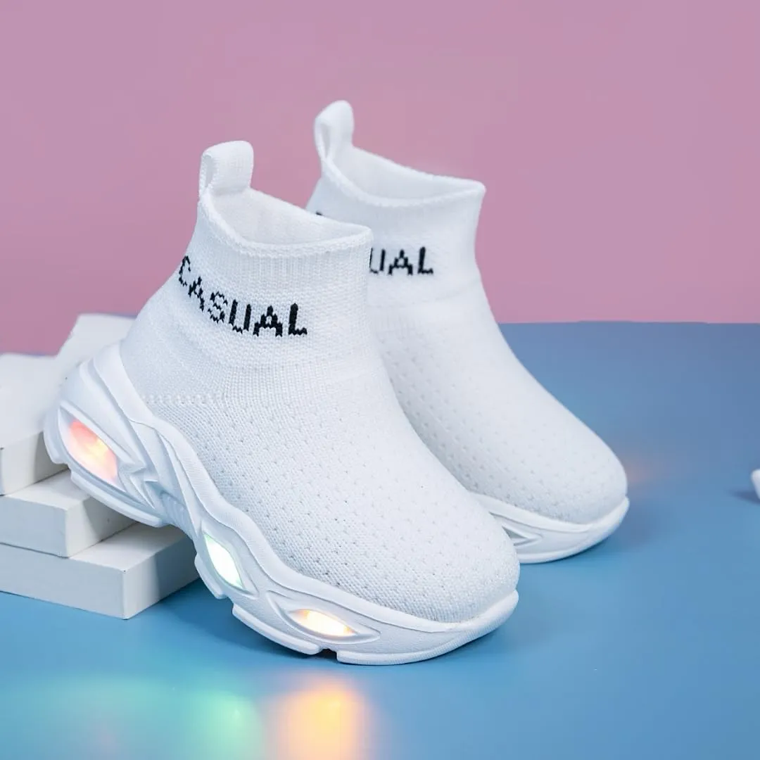 Boys Girls Breathable Athletic Led Light Up Sneakers Lightweight Outdoor Tennis Sock Shoes